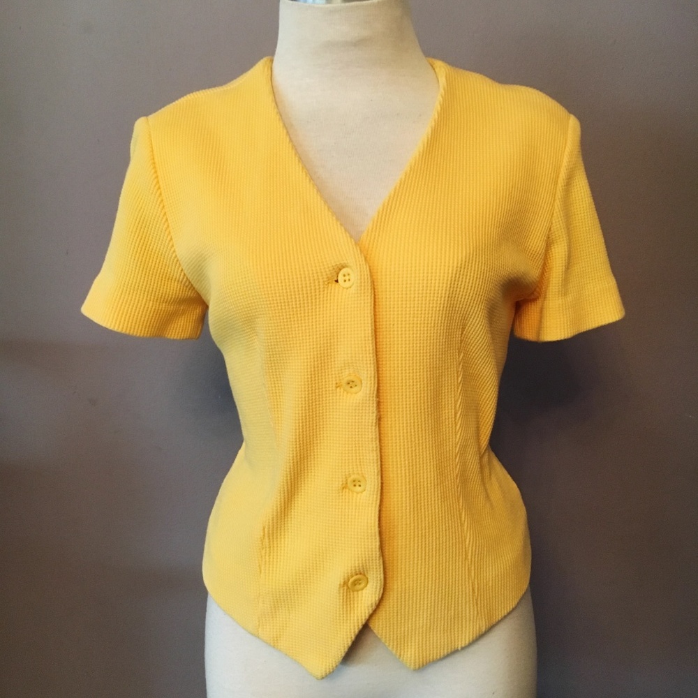 Vintage Waffle Material Button Down Top Blouse